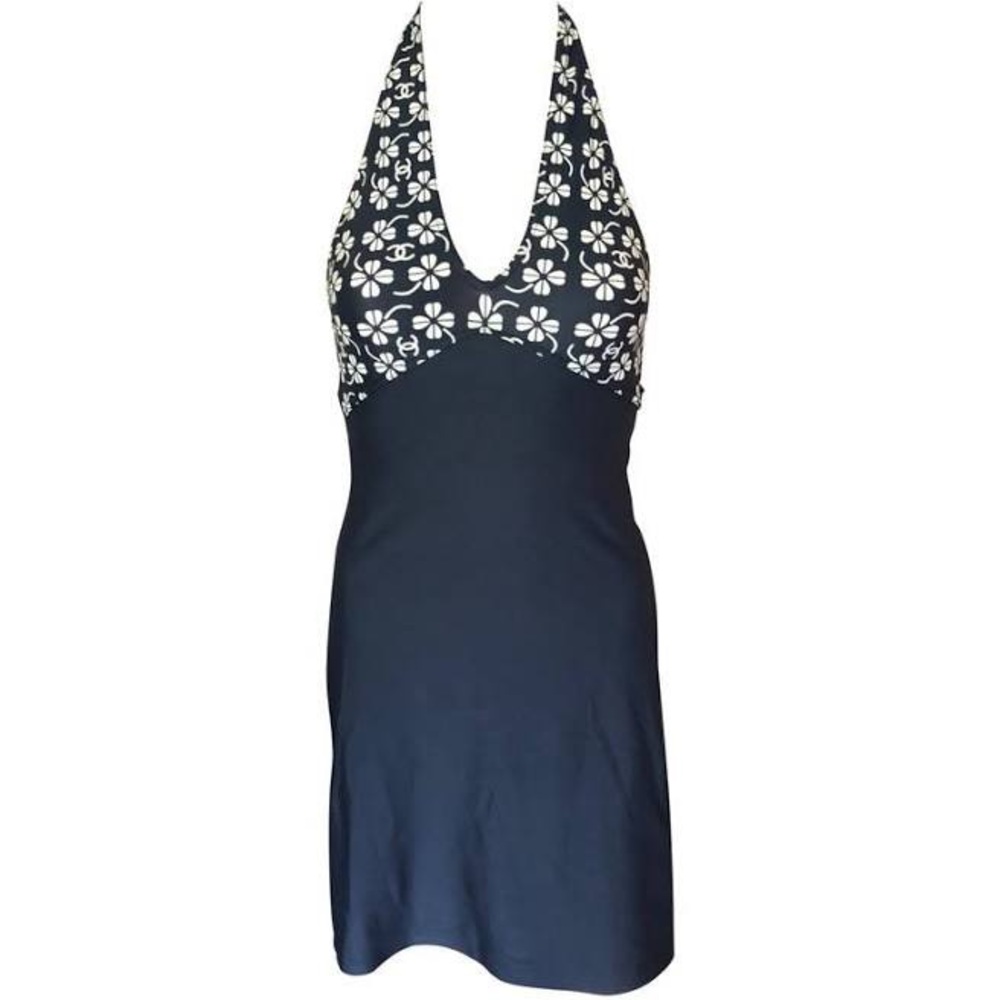 Chanel 2001 CC Clover Halter Open Back Mini Dress